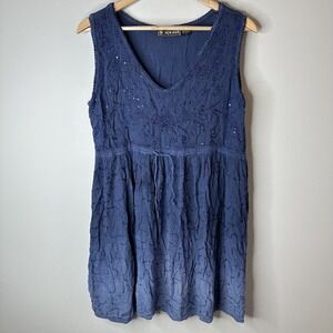 Raya Sun Womens Blue Denim Cotton Sequin Knee Length Ombré MIDI Sundress Size L